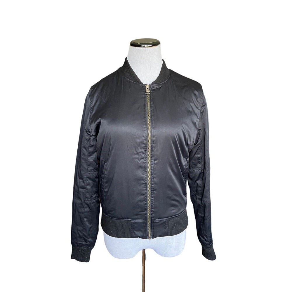 American Eagle Bomber Jacket Womens Size S Black Zip‎ Up Lightweight Streetwear
